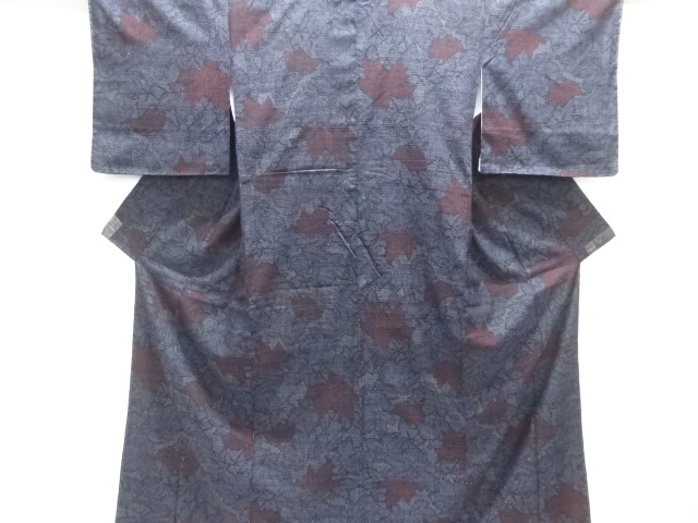 未使用品　仕立て上がり　重要無形文化財本場結城紬80亀甲　楓模様織り出し着物